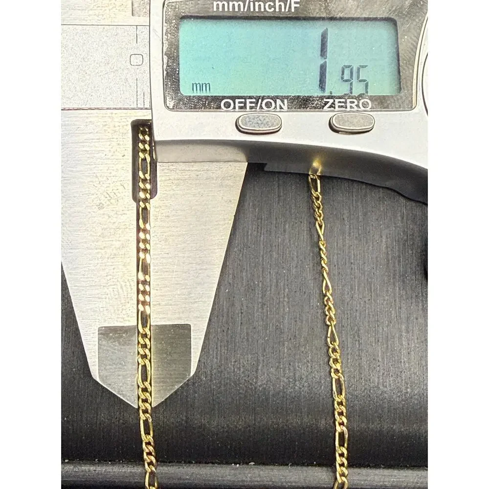 Gold Over Solid Italian 925 Sterling Silver Figaro Chain 16” Long 2mm Wide